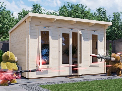 Log cabin garden - garden, man